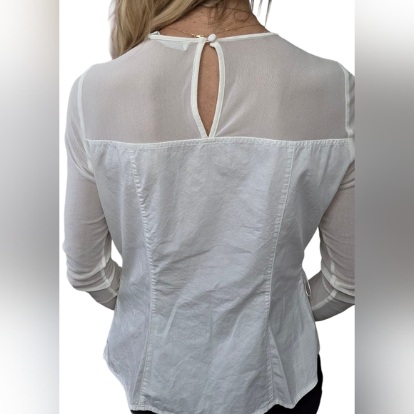 Anne Fontaine Sheer Pleated Corset-Style Blouse – Ivory Mesh Top Size 40 - Picture 2 of 11